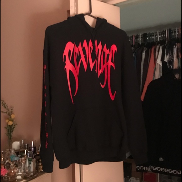 Gildan Other - Mens “Revenge”  Black & Red Hooded Sweatshirt 🤩 Size Large.